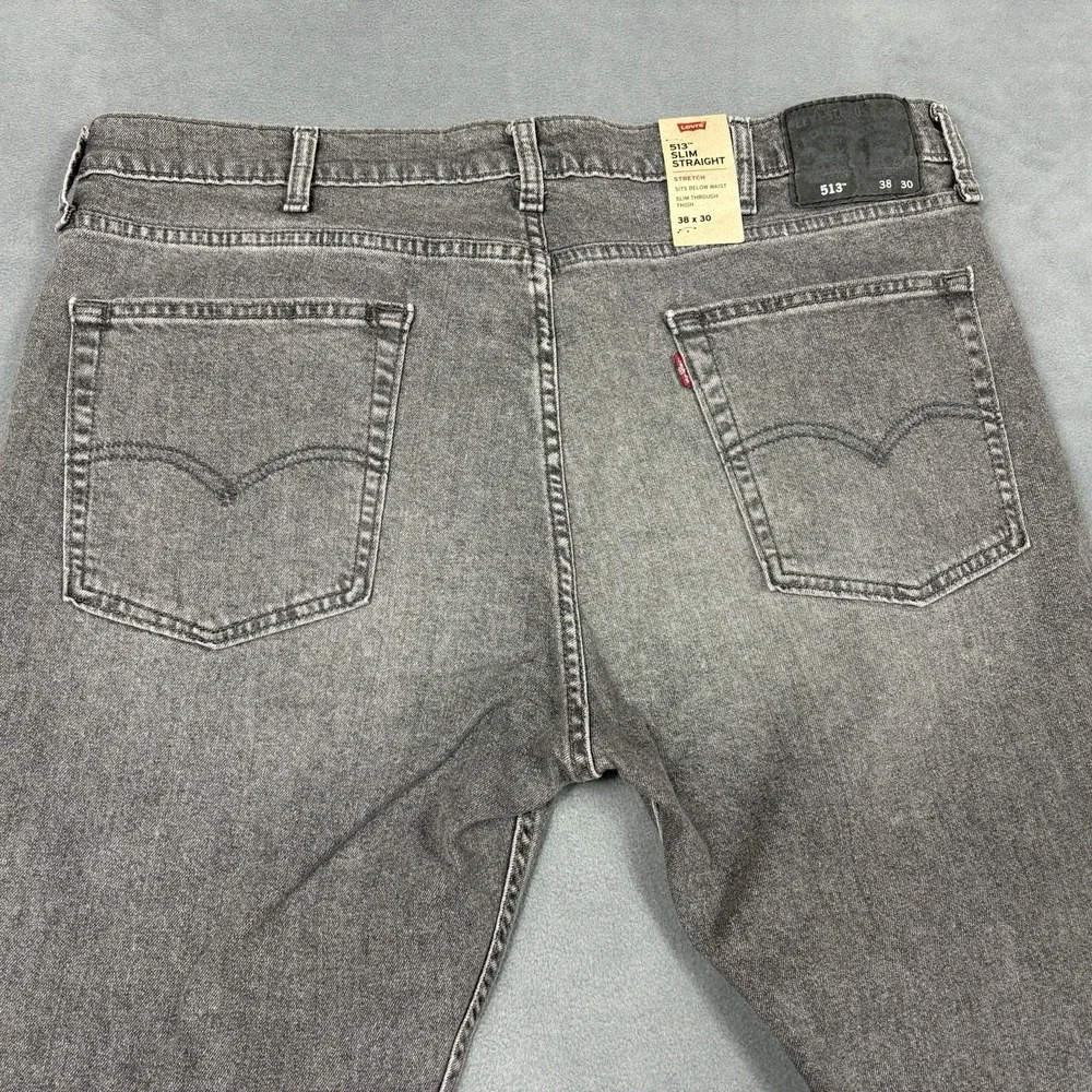 NEW Levi's 513 Slim Straight Jeans Men's Size 38x30 Gray Stretch Denim